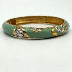 Joan Rivers Hinged Bangle Green Enamel Rhinestones Classics Collection